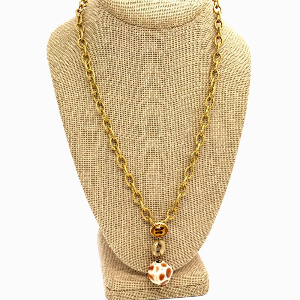 Y2K NECKLACE Shell Pendant Gold Tone Chain Coastal Beach